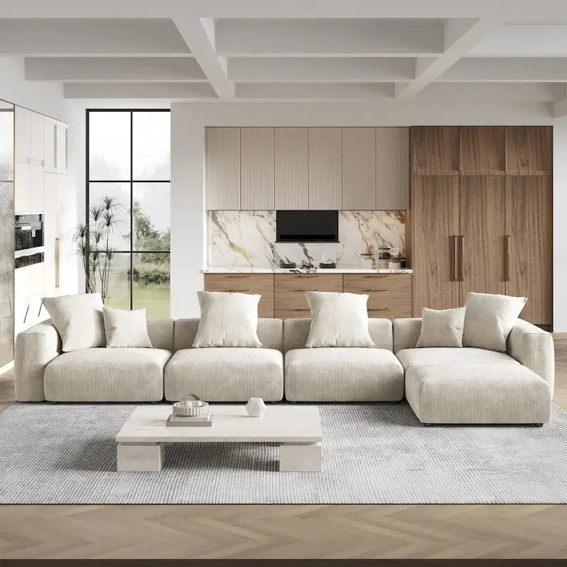 181Oversized Corduroy Sectional Sofa Couch with Ottoman, L Shaped Convertible Couch Deep Seat Couches for Modern Living Room