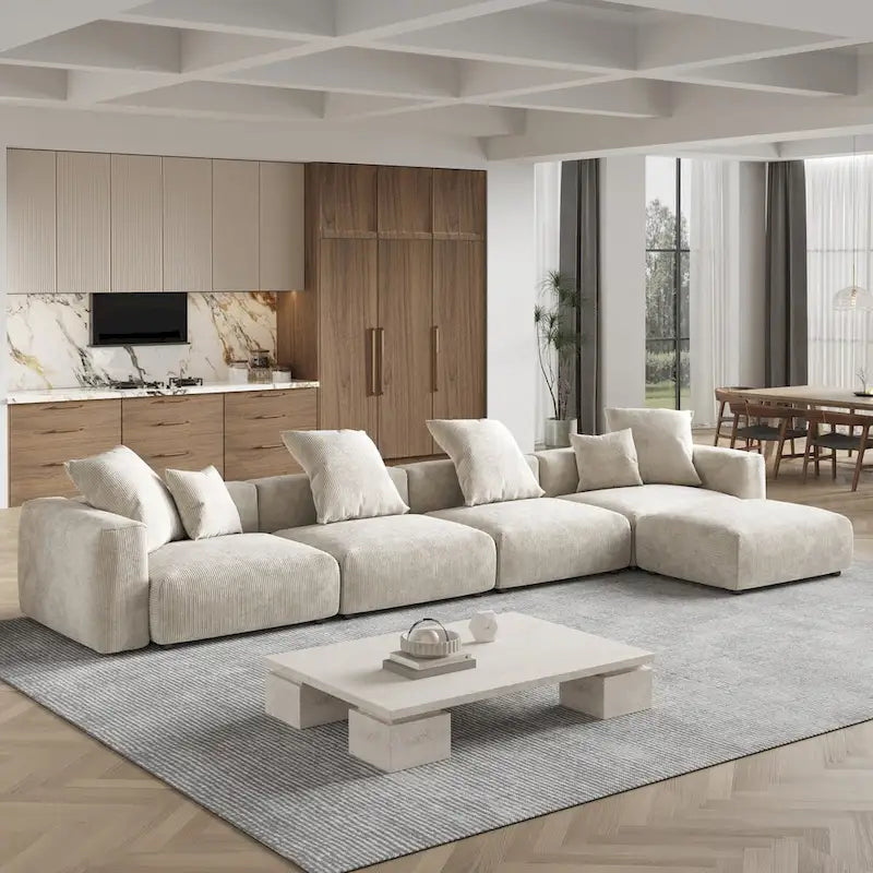 181Oversized Corduroy Sectional Sofa Couch with Ottoman, L Shaped Convertible Couch Deep Seat Couches for Modern Living Room