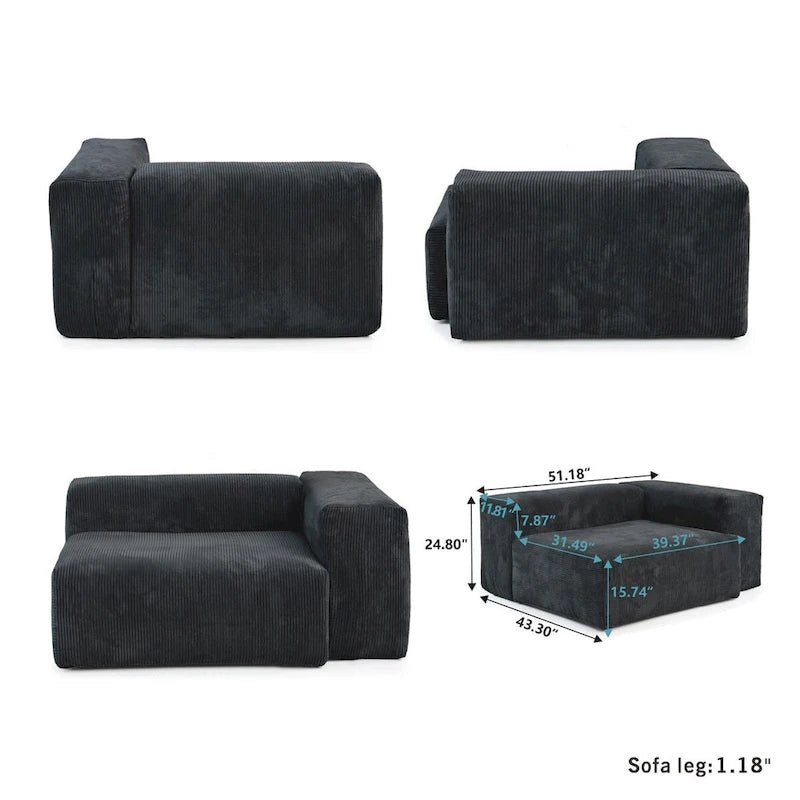 181Oversized Corduroy Sectional Sofa Couch with Ottoman, L Shaped Convertible Couch Deep Seat Couches for Modern Living Room