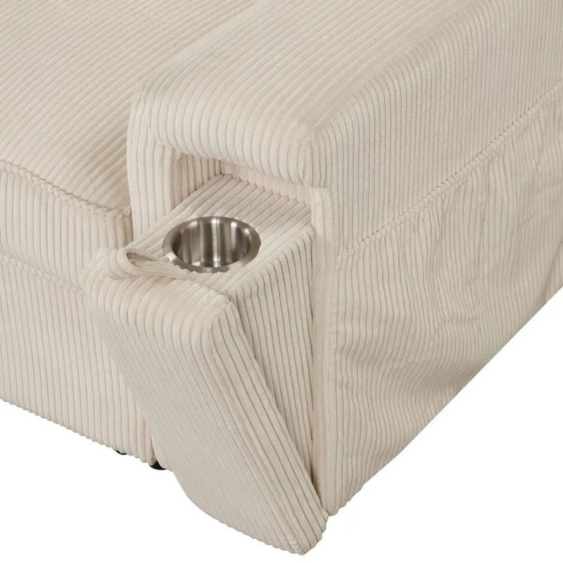 Upholstery Sleeper Sectional Sofa with Storage Bags and 2 Cup Holders on Arms