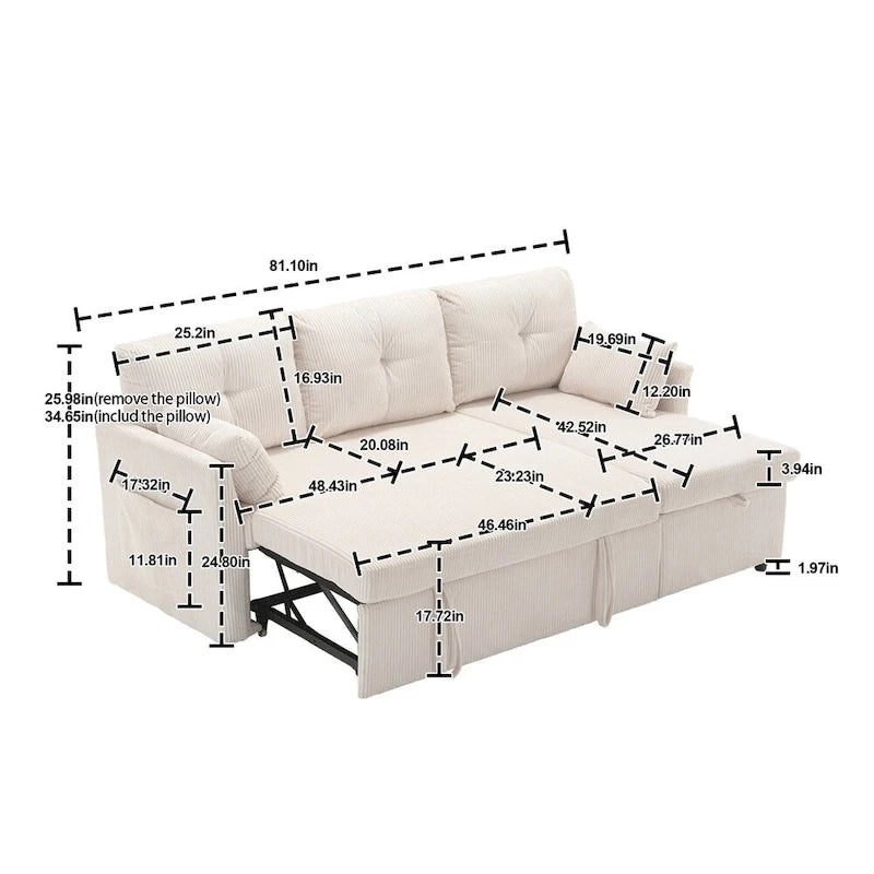 L Shaped Modular Sectional Sofa w/ Reversible Chaise and Storage Seat