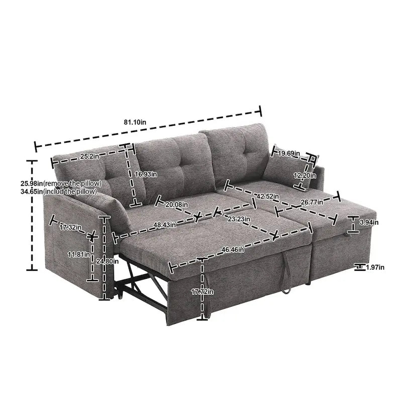 L Shaped Modular Sectional Sofa w/ Reversible Chaise and Storage Seat