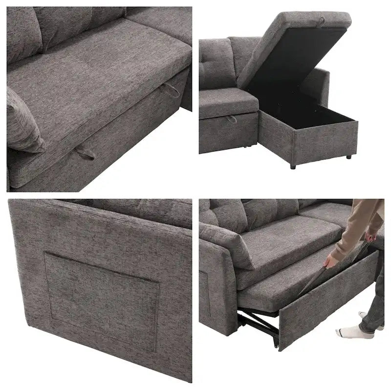 L Shaped Modular Sectional Sofa w/ Reversible Chaise and Storage Seat