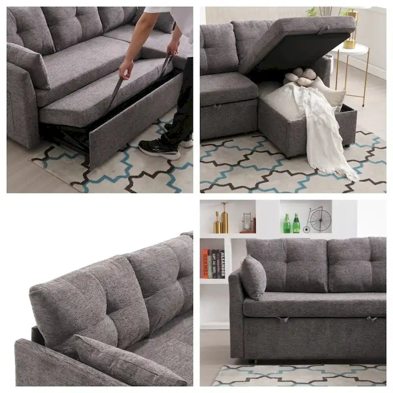 L Shaped Modular Sectional Sofa w/ Reversible Chaise and Storage Seat