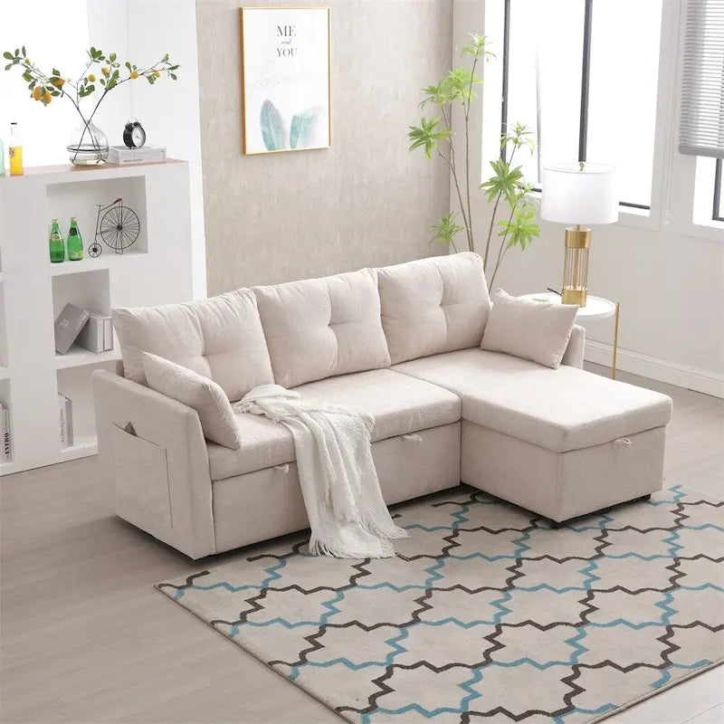 L Shaped Modular Sectional Sofa w/ Reversible Chaise and Storage Seat