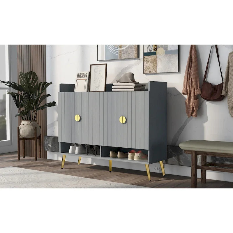 Shoe Cabinet with Doors, 11-Tier Shoe Storage Cabinet with Adjustable Shelves, Modern Wooden Shoes Shoe Storage Organizer