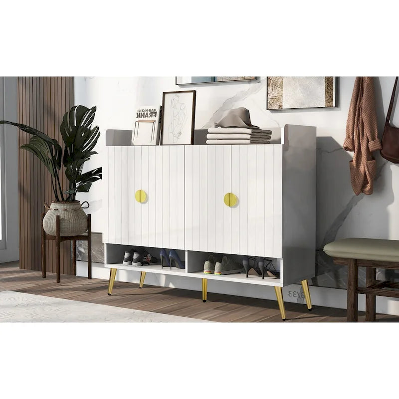 Shoe Cabinet with Doors, 11-Tier Shoe Storage Cabinet with Adjustable Shelves, Modern Wooden Shoes Shoe Storage Organizer