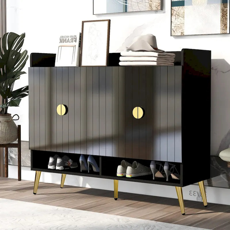 Shoe Cabinet with Doors, 11-Tier Shoe Storage Cabinet with Adjustable Shelves, Modern Wooden Shoes Shoe Storage Organizer