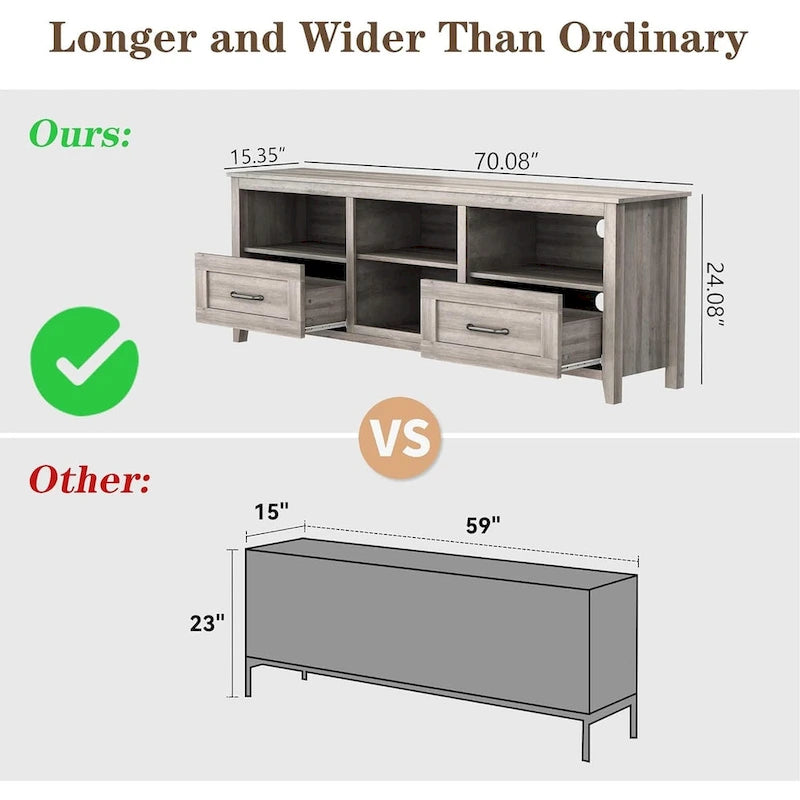 Grey TV Stand with Storage Drawers Cable Management for 65/75 inch TV - M