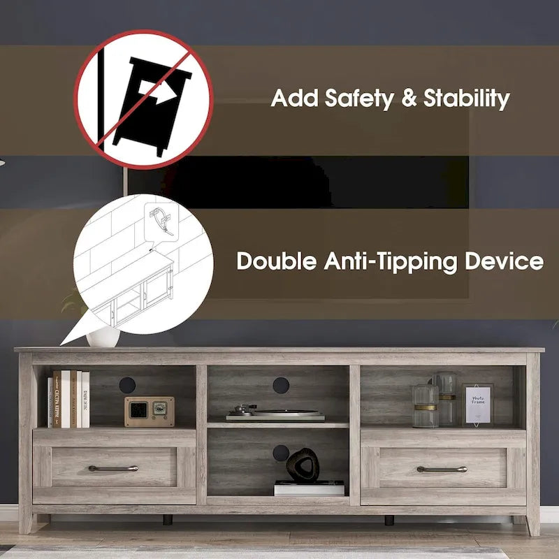 Grey TV Stand with Storage Drawers Cable Management for 65/75 inch TV - M