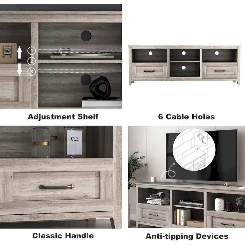 Grey TV Stand with Storage Drawers Cable Management for 65/75 inch TV - M