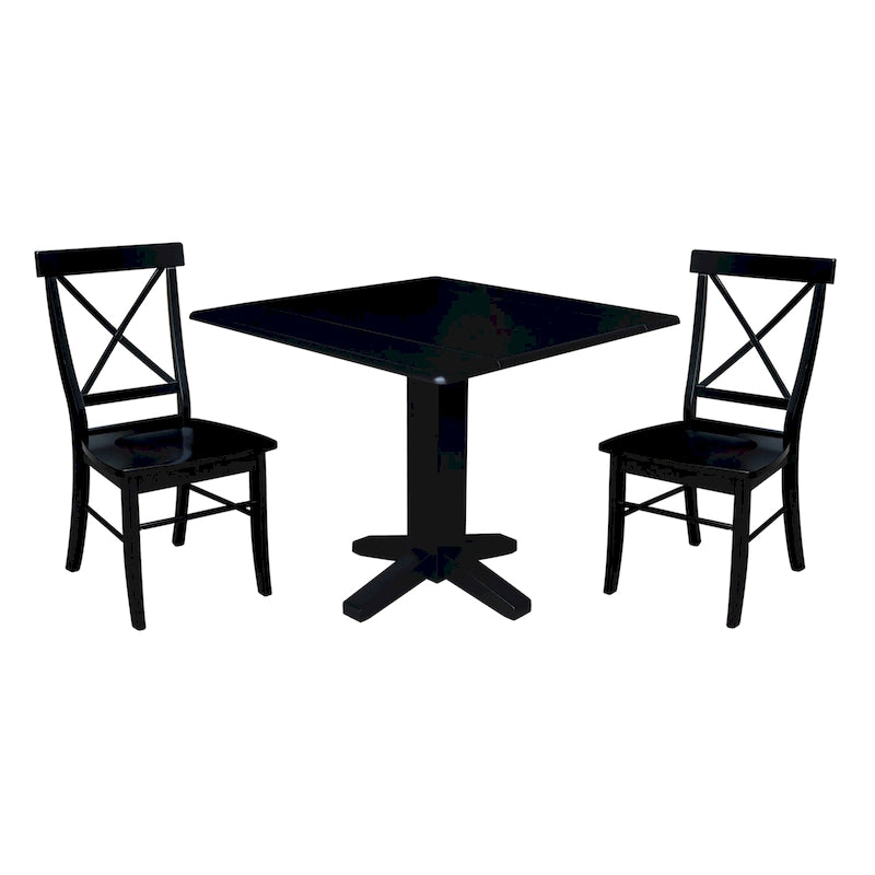 36 Solid Wood Square Dual Drop Leaf Dining Table with 2 Dining Chairs