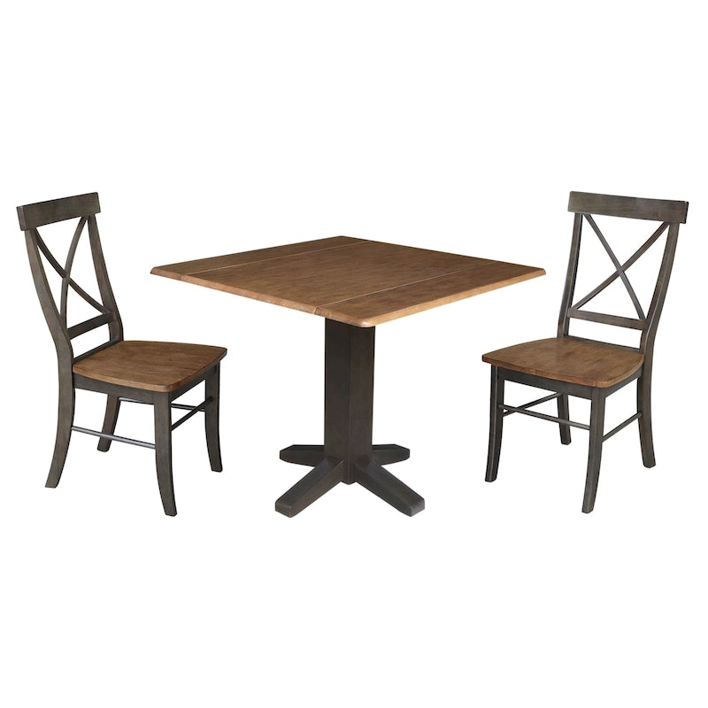 36 Solid Wood Square Dual Drop Leaf Dining Table with 2 Dining Chairs