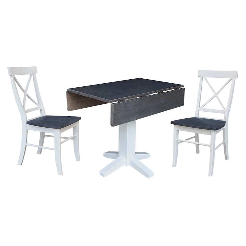 36 Solid Wood Square Dual Drop Leaf Dining Table with 2 Dining Chairs