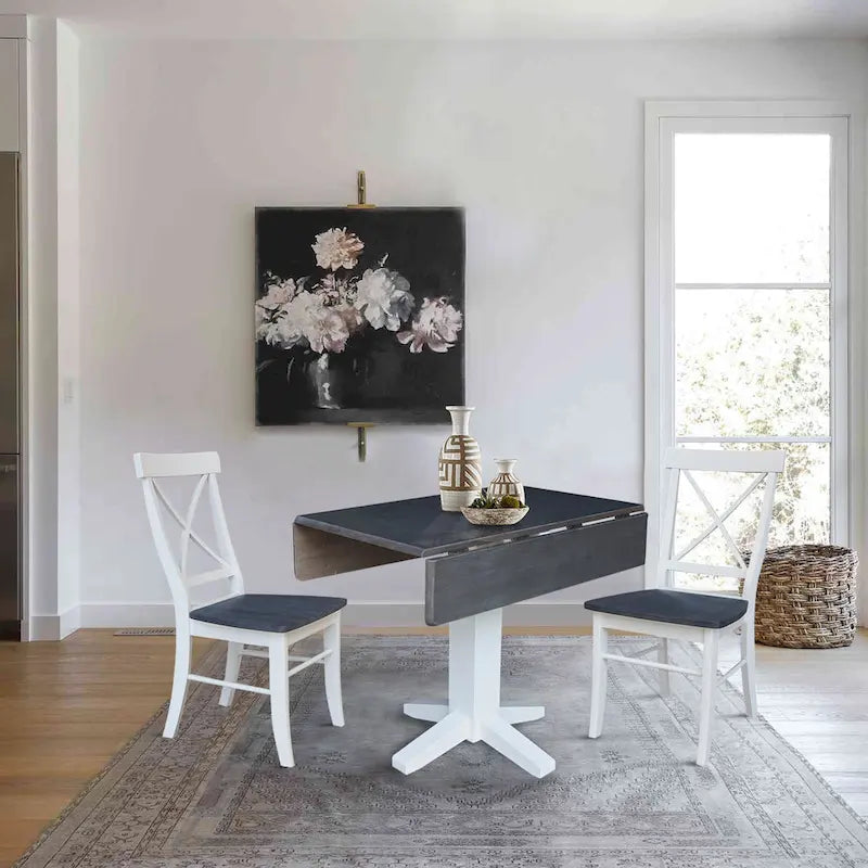 36 Solid Wood Square Dual Drop Leaf Dining Table with 2 Dining Chairs