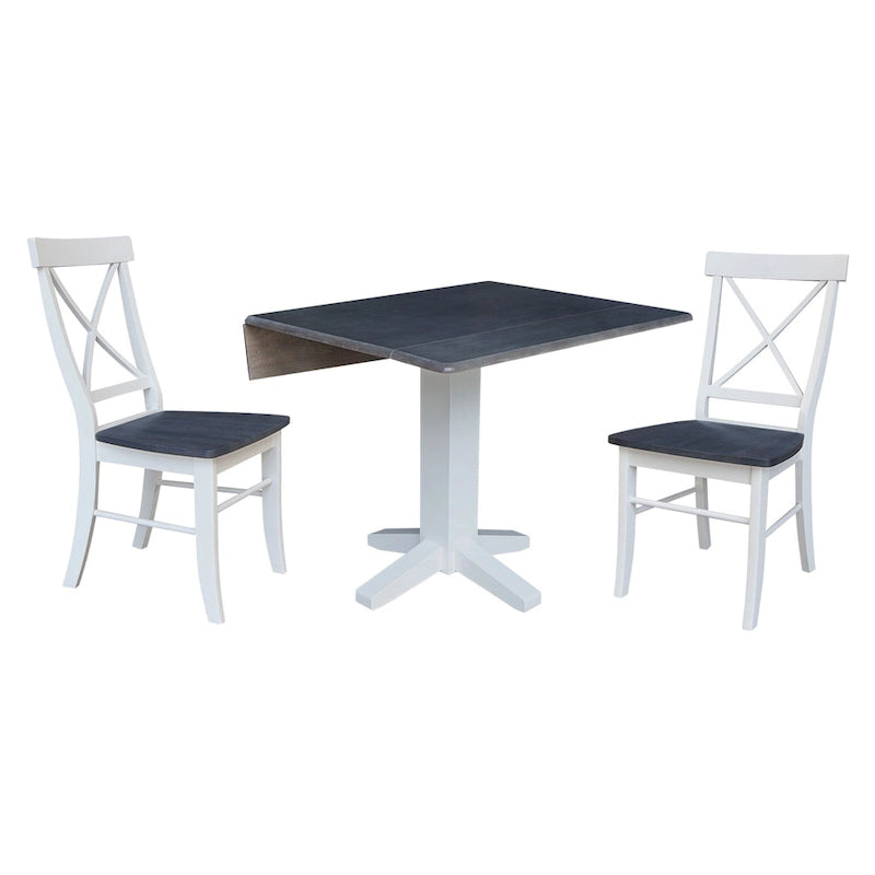 36 Solid Wood Square Dual Drop Leaf Dining Table with 2 Dining Chairs