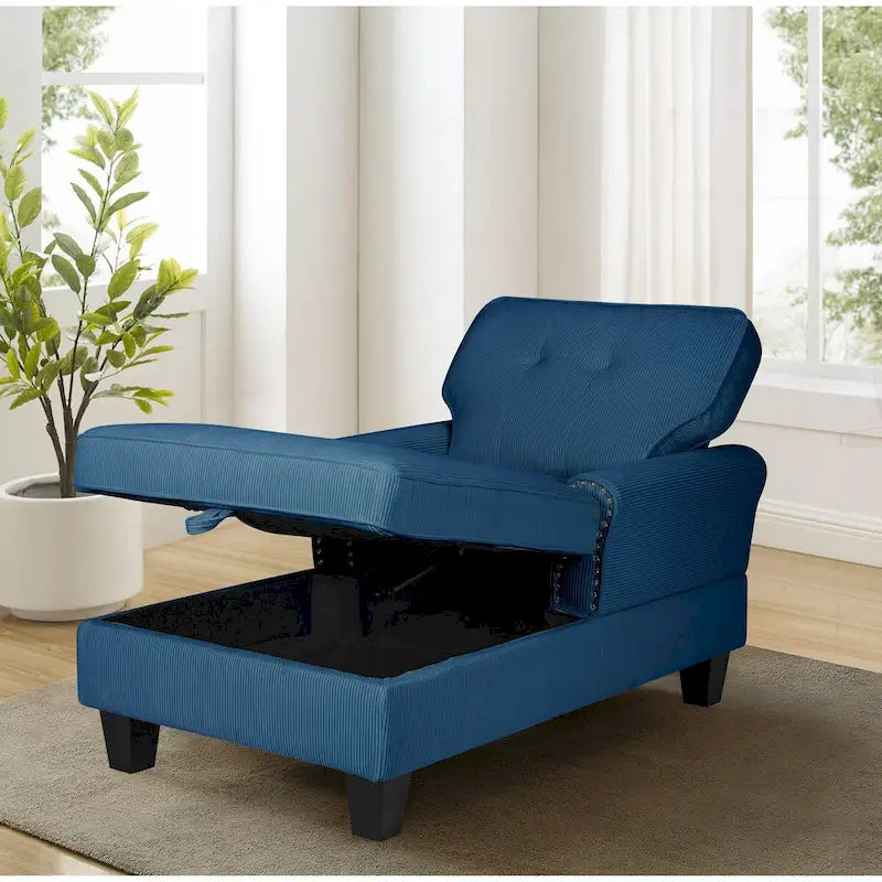Chaise Lounge Indoor Sleeper Sofa Bed Chair Upholstered Lounge Chair for Bedroom Living Room with Rivets Blue