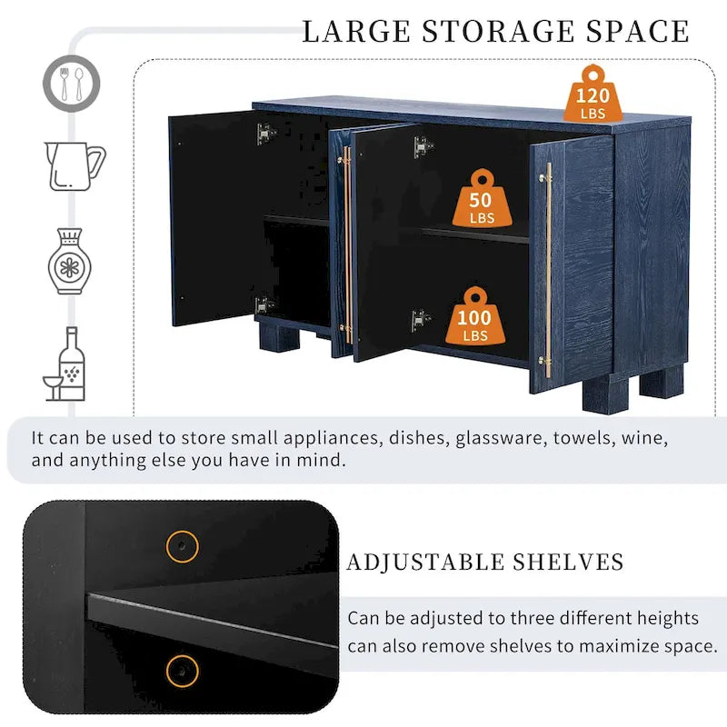 Wood Traditional Style Sideboard with Adjustable Shelves