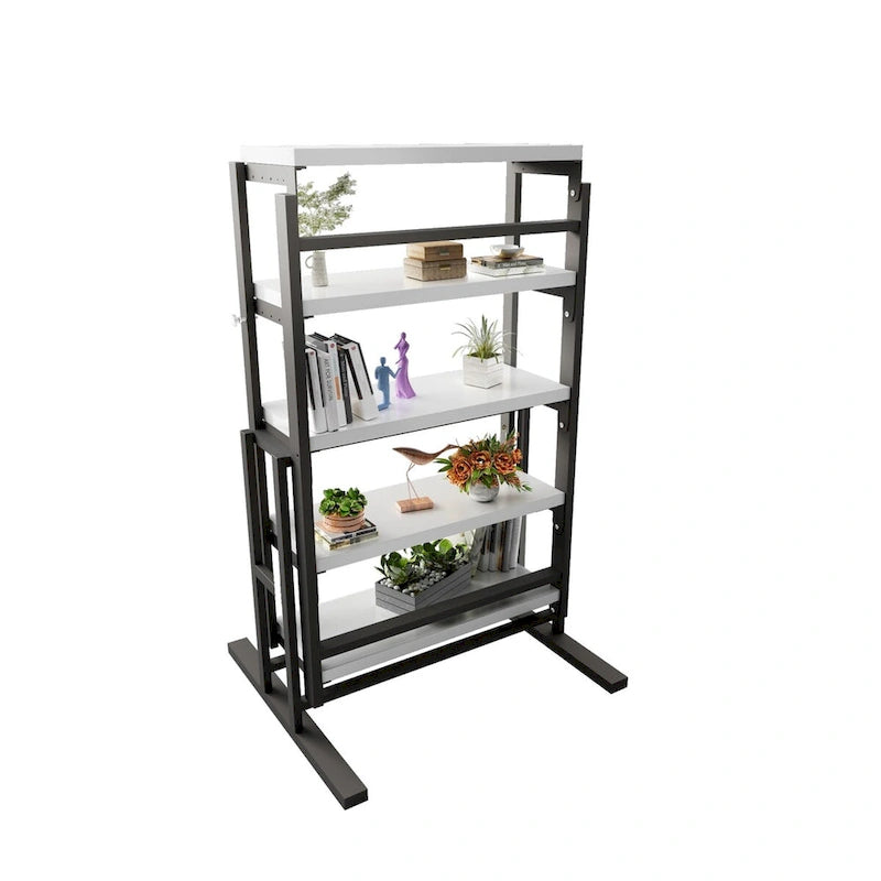 Solid Mahogany Wood Multifunction Convertible Dining Table,Free Switch Space Saving Table Shelf for Home and Studio,White Finish