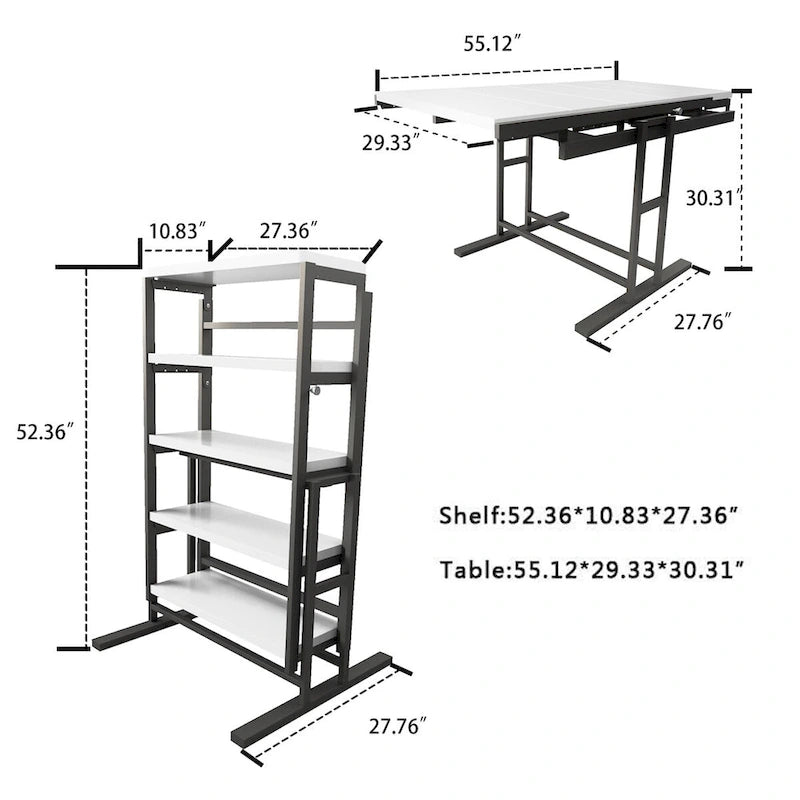 Solid Mahogany Wood Multifunction Convertible Dining Table,Free Switch Space Saving Table Shelf for Home and Studio,White Finish
