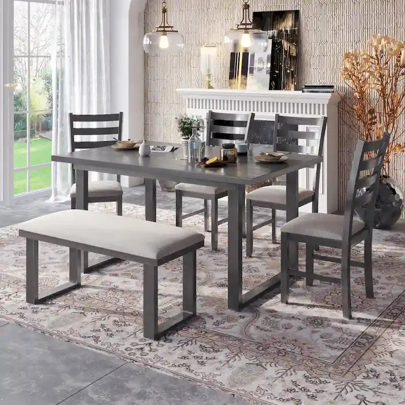 5-piece Farmhouse Dining Set Rectangular Table Chair