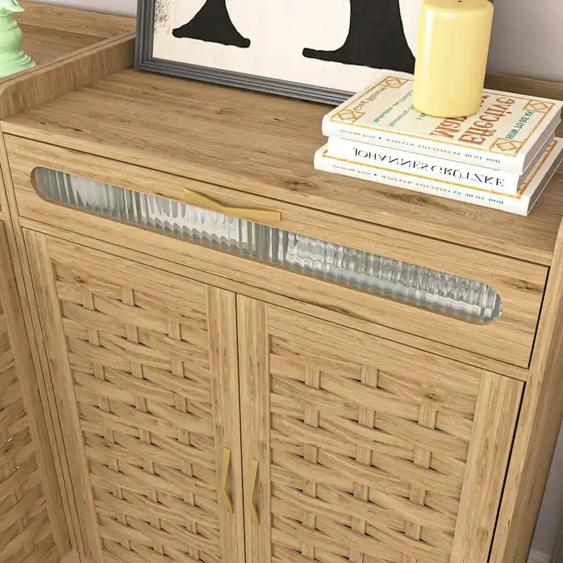 Coffee Bar Cabinet, Modern Farmhouse Buffet Sideboard with Drawer and Adjustable Shelf, Barn Door Storage Cabinet for Kitchen