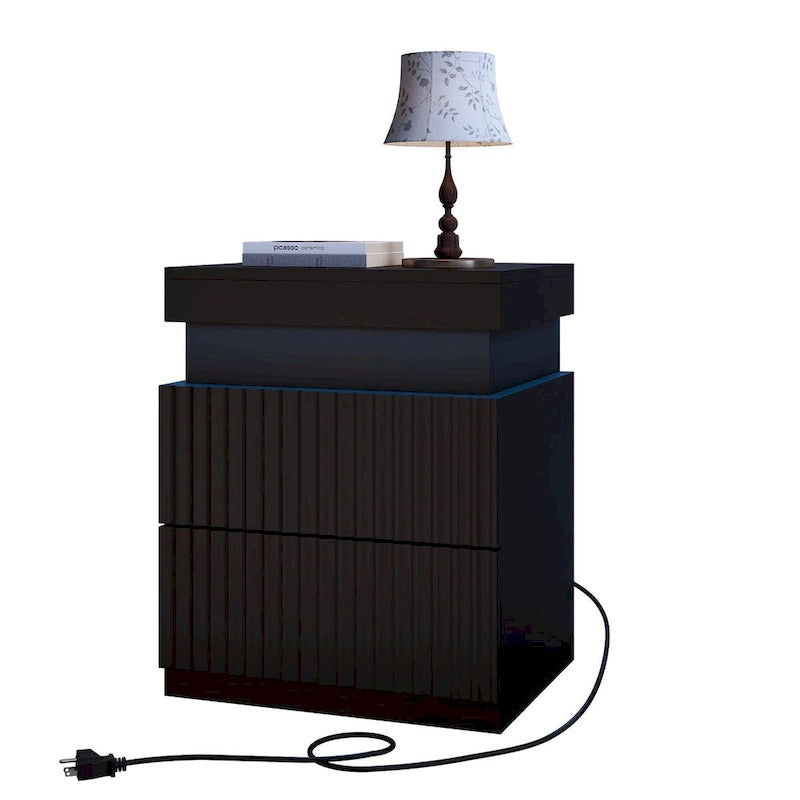 JASIWAY LED Night Stand Bedside Table with Charging Station- Set of 2