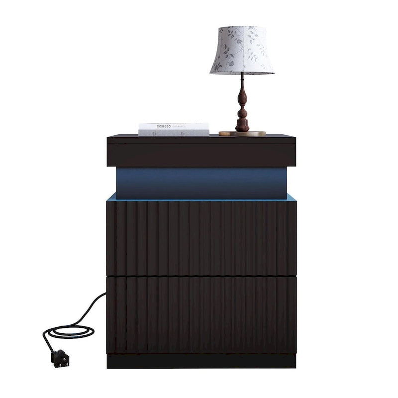 JASIWAY LED Night Stand Bedside Table with Charging Station- Set of 2