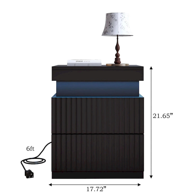 JASIWAY LED Night Stand Bedside Table with Charging Station- Set of 2
