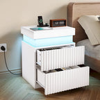 JASIWAY LED Night Stand Bedside Table with Charging Station- Set of 2