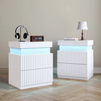 JASIWAY LED Night Stand Bedside Table with Charging Station- Set of 2