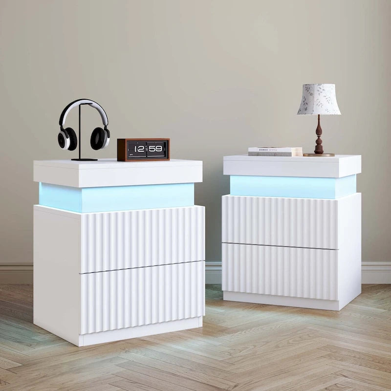 JASIWAY LED Night Stand Bedside Table with Charging Station- Set of 2