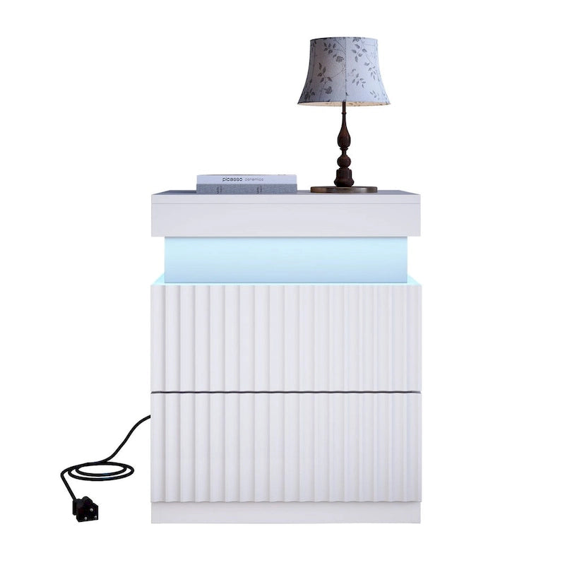 JASIWAY LED Night Stand Bedside Table with Charging Station- Set of 2