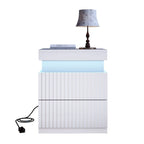 JASIWAY LED Night Stand Bedside Table with Charging Station- Set of 2