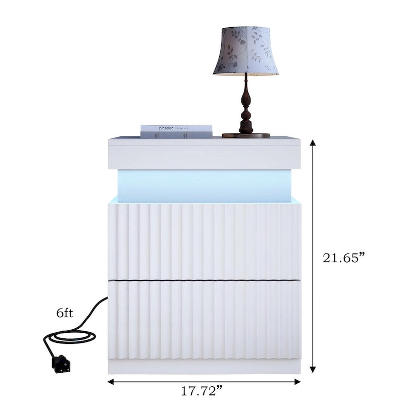 JASIWAY LED Night Stand Bedside Table with Charging Station- Set of 2