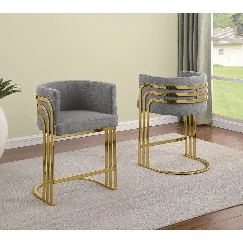 Best Quality Furniture Teddy Fabric Barstool with Gold Chrome Base (Set of 2) - N/A