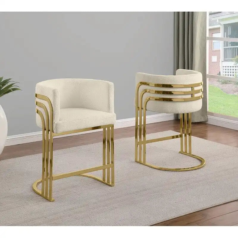 Best Quality Furniture Teddy Fabric Barstool with Gold Chrome Base (Set of 2) - N/A