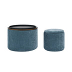 2-Piece Set Round Chenille Storage Ottoman, Equipped with a Drum Shaped Small Stool, Storage Space, and MDF Made Desktop Panel