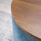 2-Piece Set Round Chenille Storage Ottoman, Equipped with a Drum Shaped Small Stool, Storage Space, and MDF Made Desktop Panel