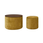 2-Piece Set Round Chenille Storage Ottoman, Equipped with a Drum Shaped Small Stool, Storage Space, and MDF Made Desktop Panel