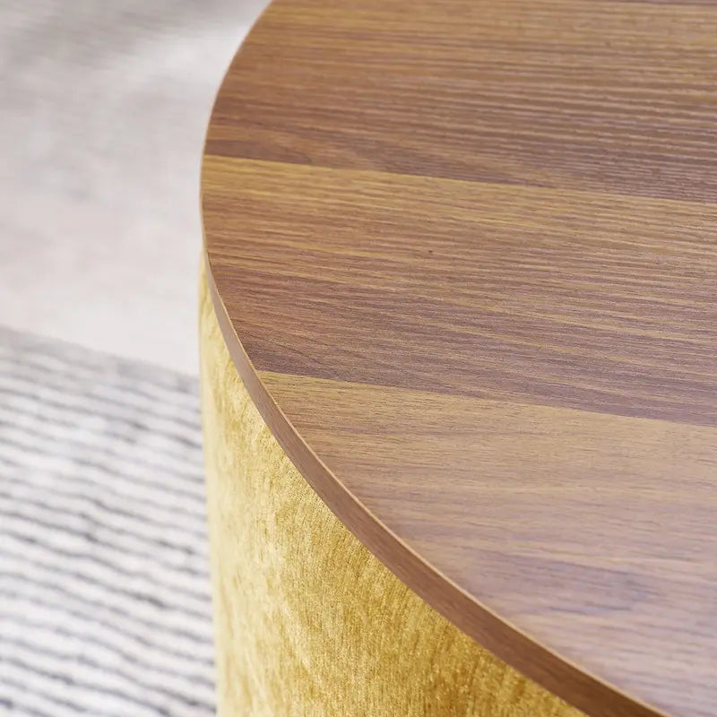 2-Piece Set Round Chenille Storage Ottoman, Equipped with a Drum Shaped Small Stool, Storage Space, and MDF Made Desktop Panel