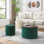 2-Piece Set Round Chenille Storage Ottoman, Equipped with a Drum Shaped Small Stool, Storage Space, and MDF Made Desktop Panel