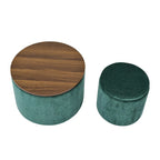 2-Piece Set Round Chenille Storage Ottoman, Equipped with a Drum Shaped Small Stool, Storage Space, and MDF Made Desktop Panel