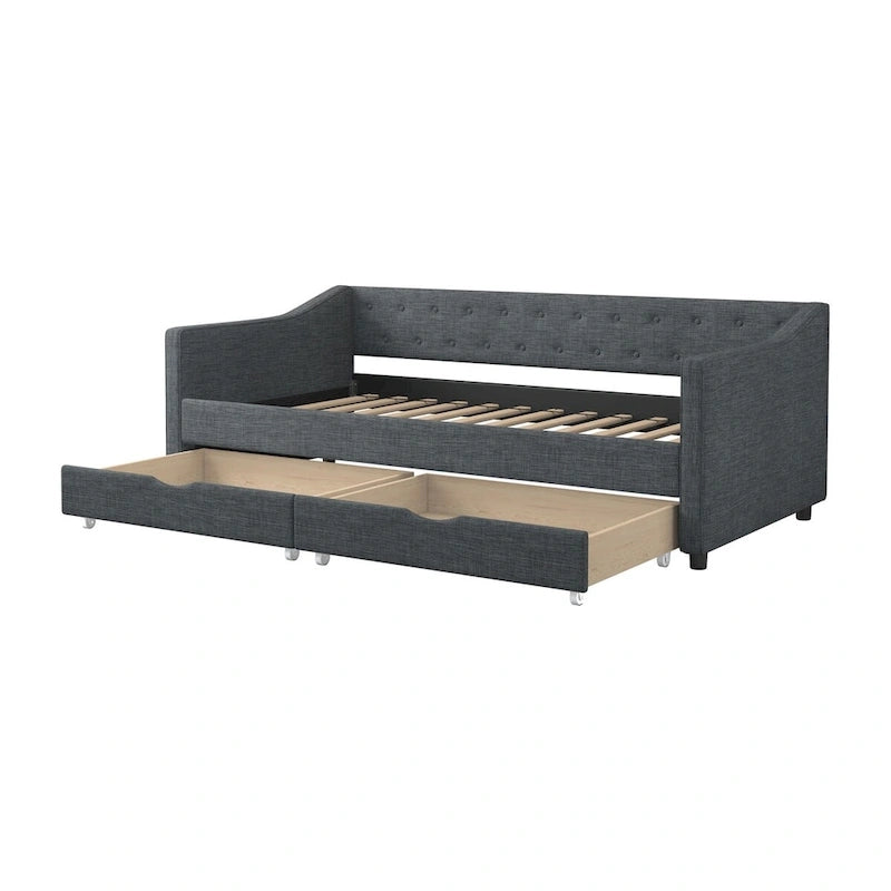 Twin Size Daybed with Drawers Upholstered Tufted Sofa Bed