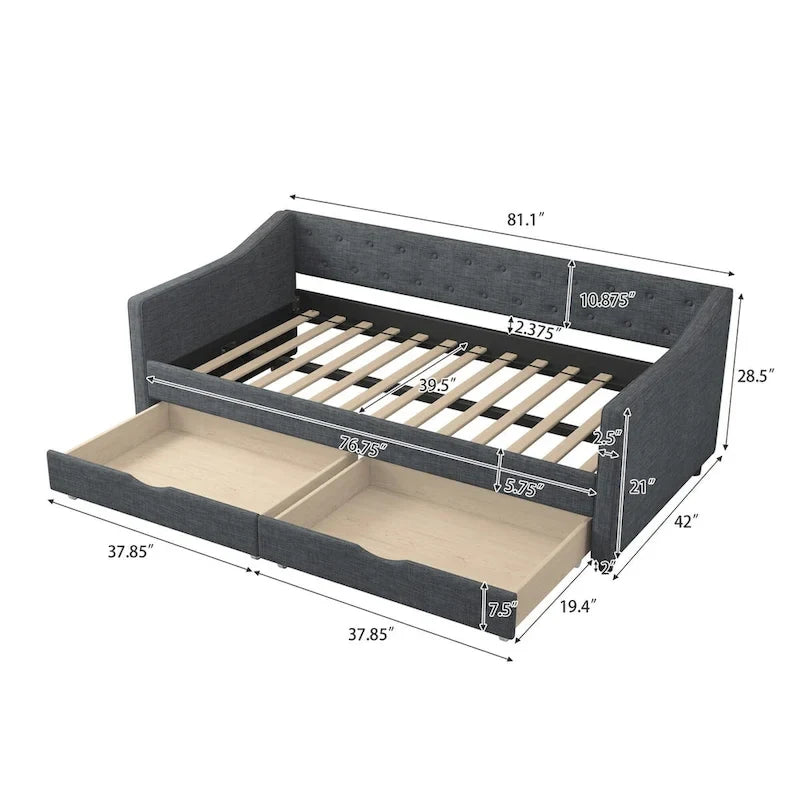 Twin Size Daybed with Drawers Upholstered Tufted Sofa Bed