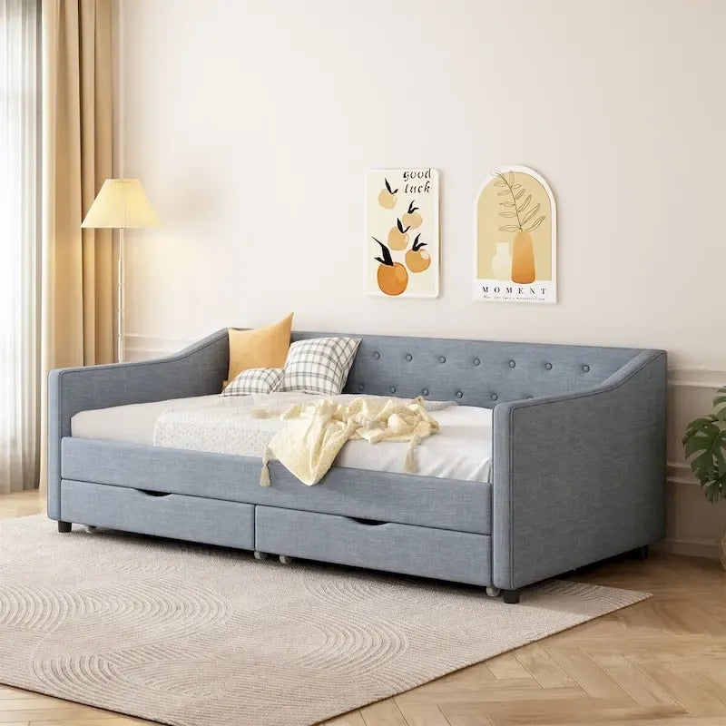 Twin Size Daybed with Drawers Upholstered Tufted Sofa Bed